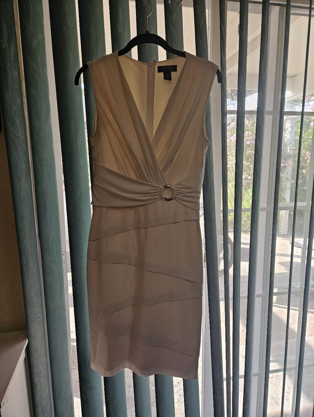 White House Black Market Cream Sleeveless Sheath Dress with Ring Waist